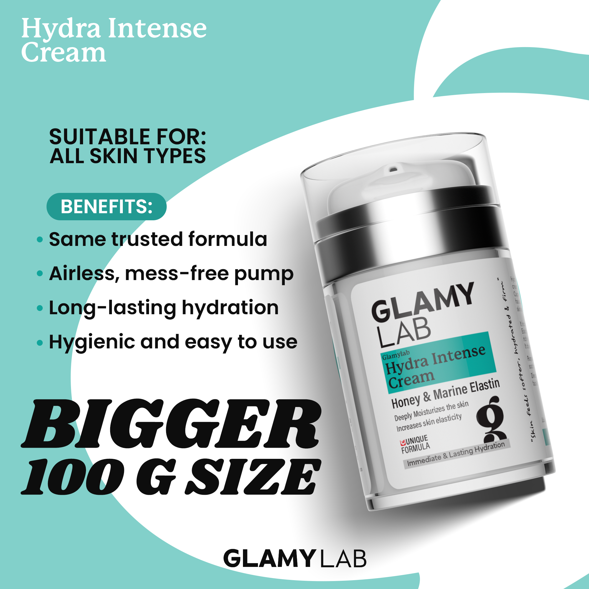 Glamy Lab Hydra Intense Cream packaging with product benefits details