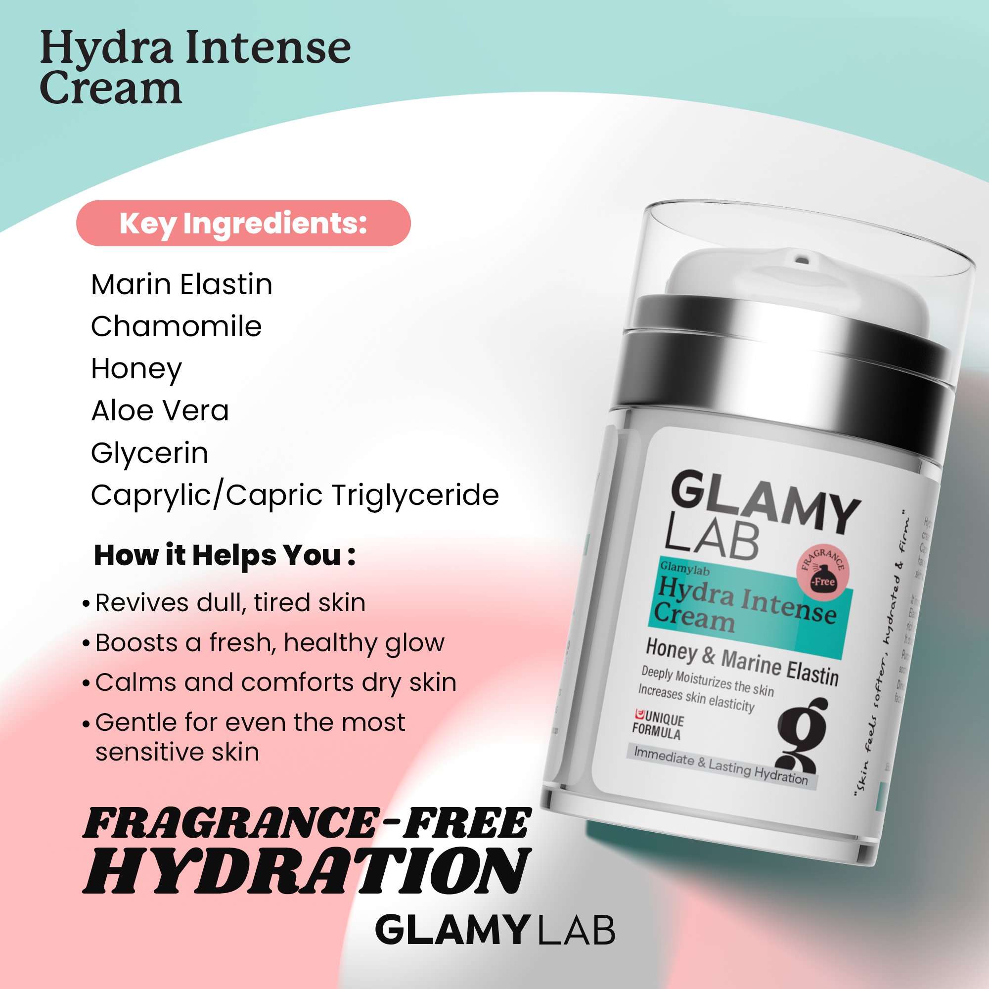 GLAMY LAB Hydra Intense Cream with key ingredients and benefits