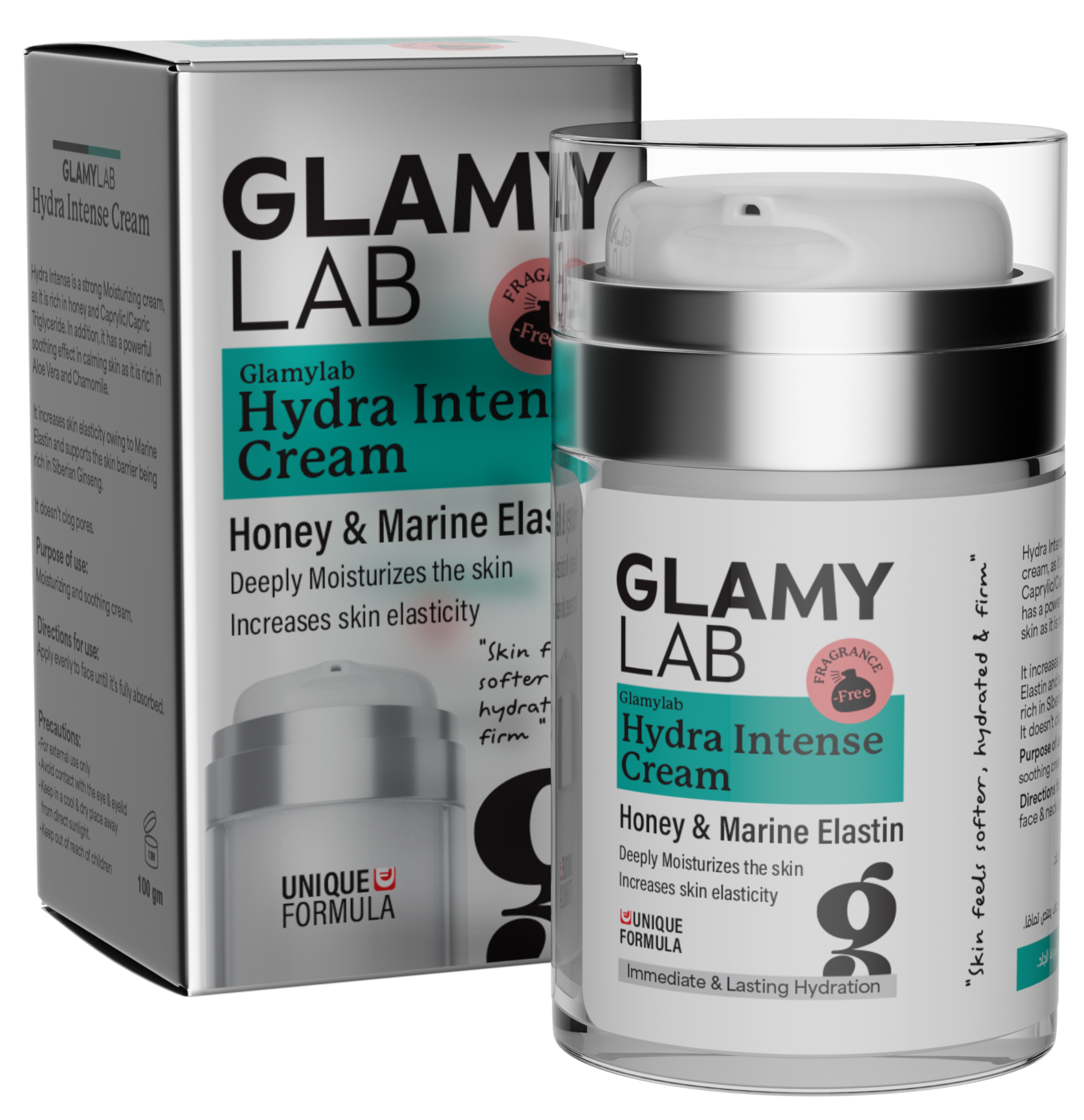 Glamylab Hydra Intense Cream with packaging on a white background