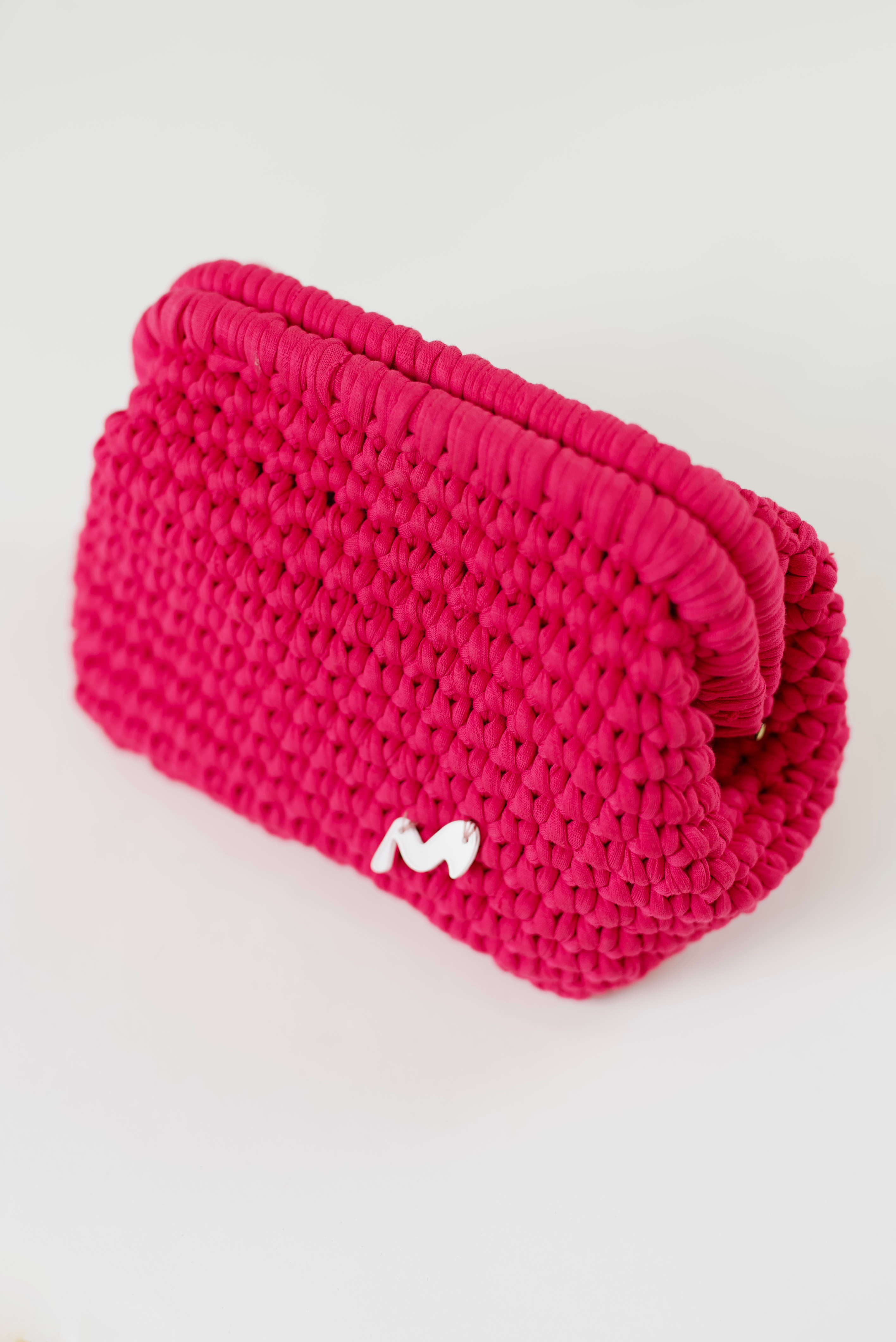 My-M-Advance Pink knitted pouch with a logo