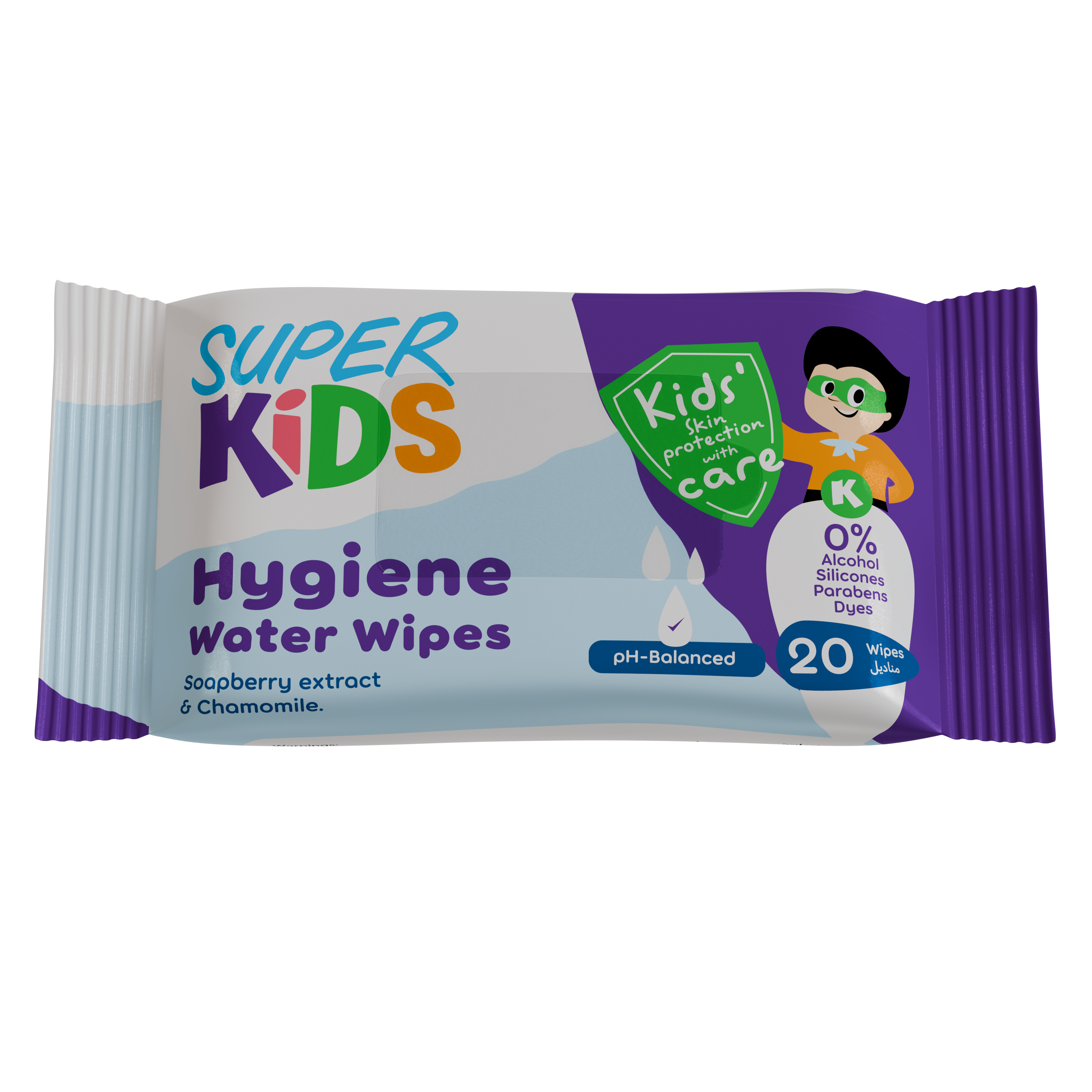 Super Kids hygiene water wipes packaging
