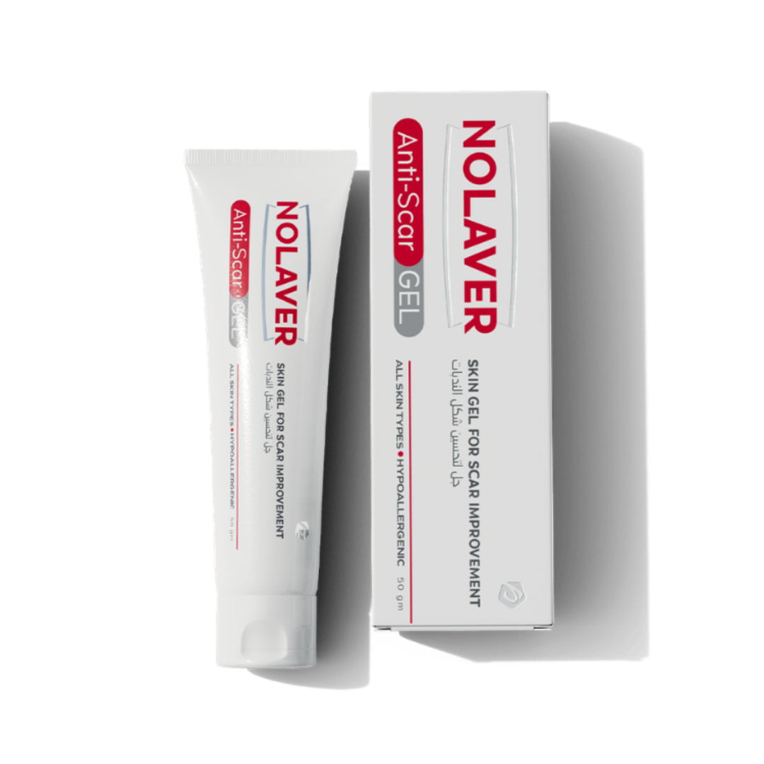 Nolaver Anti-scar Gel product packaging and tube displayed against.
