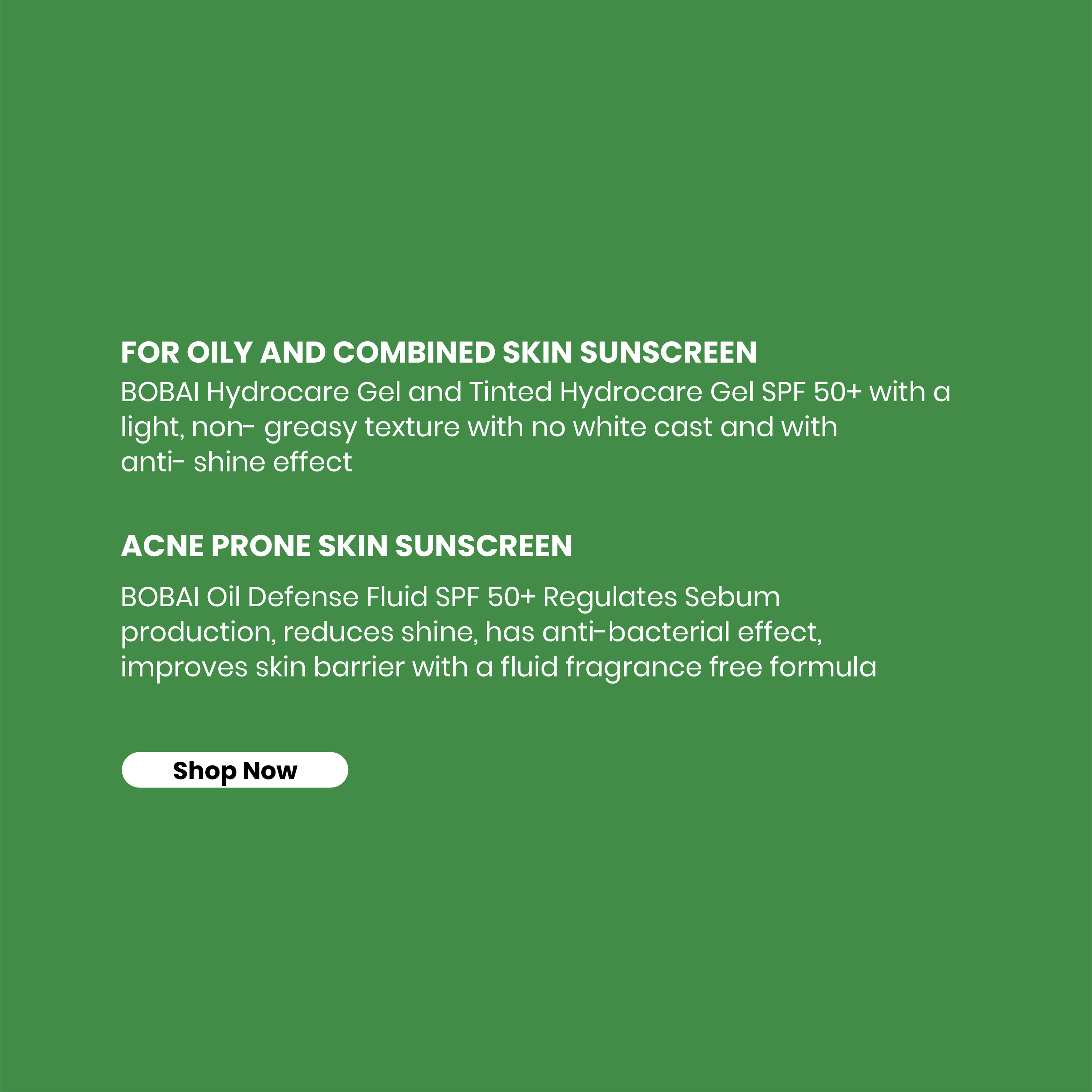 Bobai skincare products 'for oily and combined skin, and acne-prone skin'.