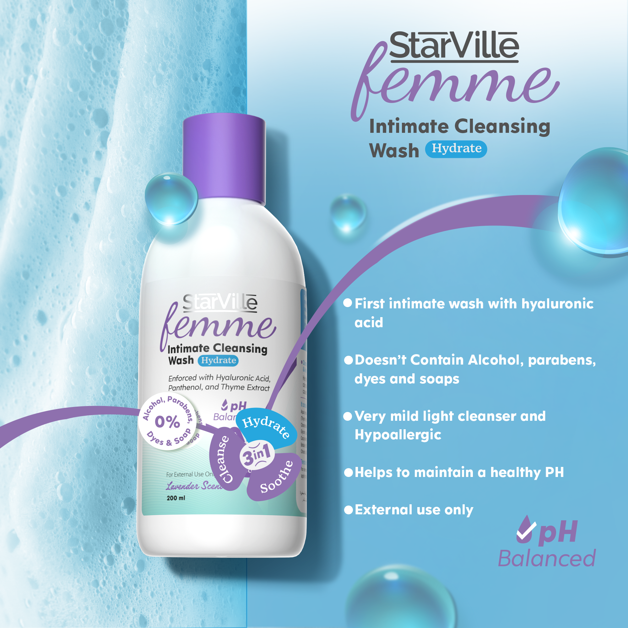 StarVille Femme Intimate Cleansing Wash Hydrate 200 ml