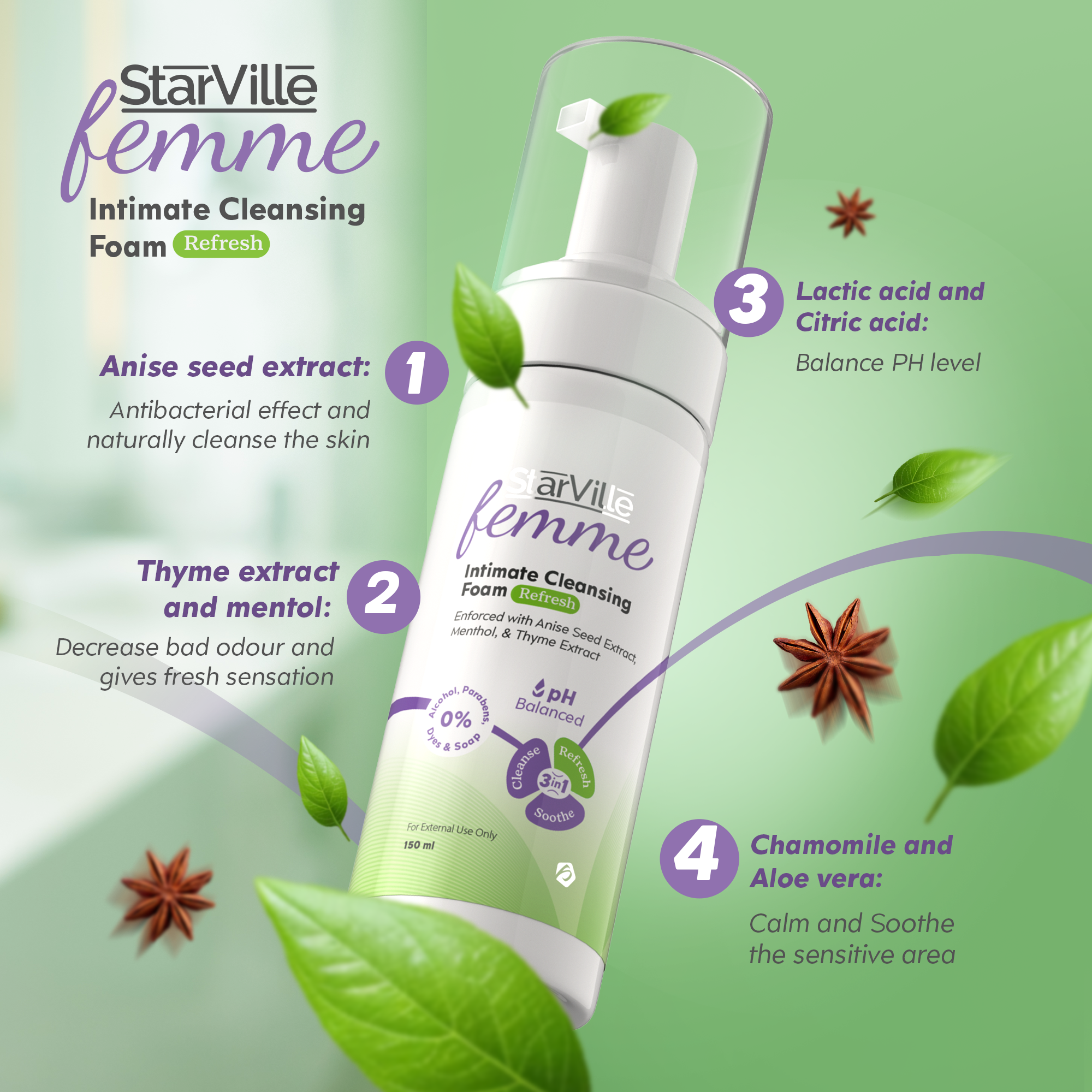 StarVille Femme Intimate Cleansing Foam Refresh 150 ml