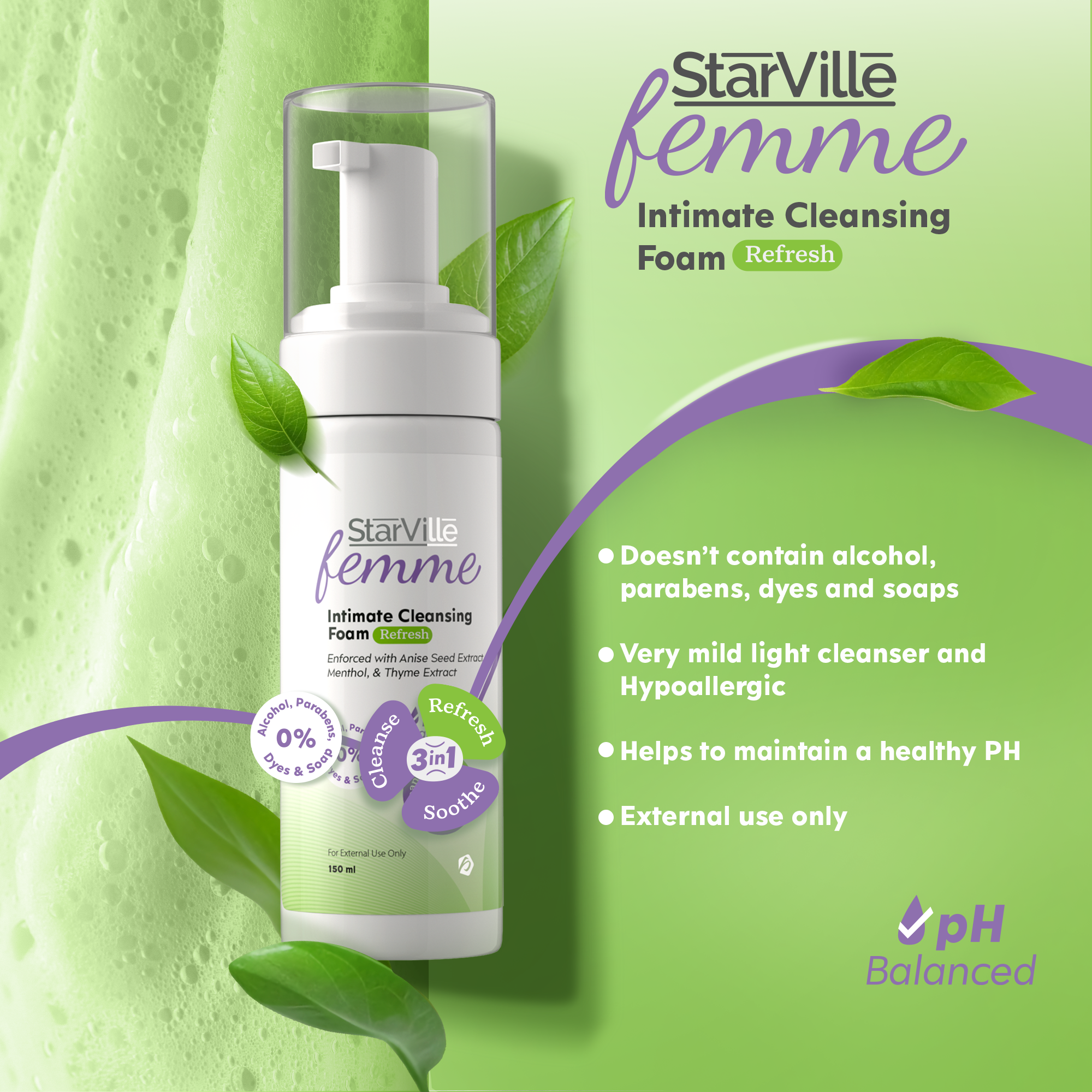 StarVille Femme Intimate Cleansing Foam Refresh 150 ml