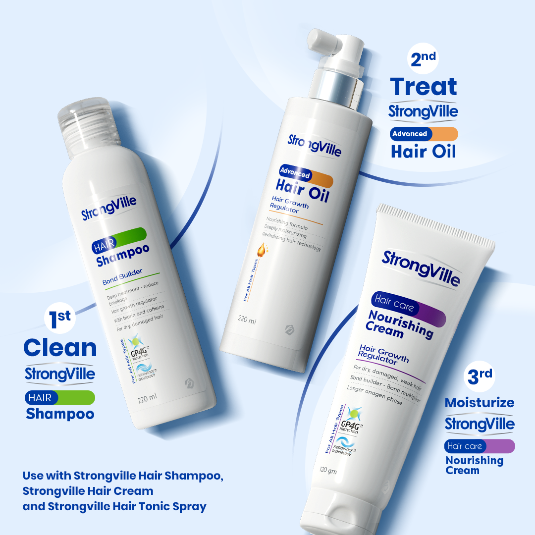 Three Strongville hair care products 