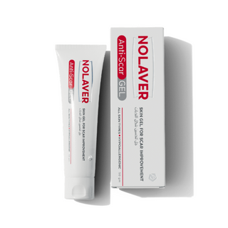 Nolaver Anti-scar Gel product packaging and tube displayed against.